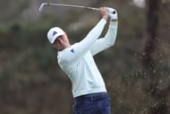 Ludvig Aberg plays his shot from the 12th tee during the first round of the AT&T Pebble Beach Pro-Am